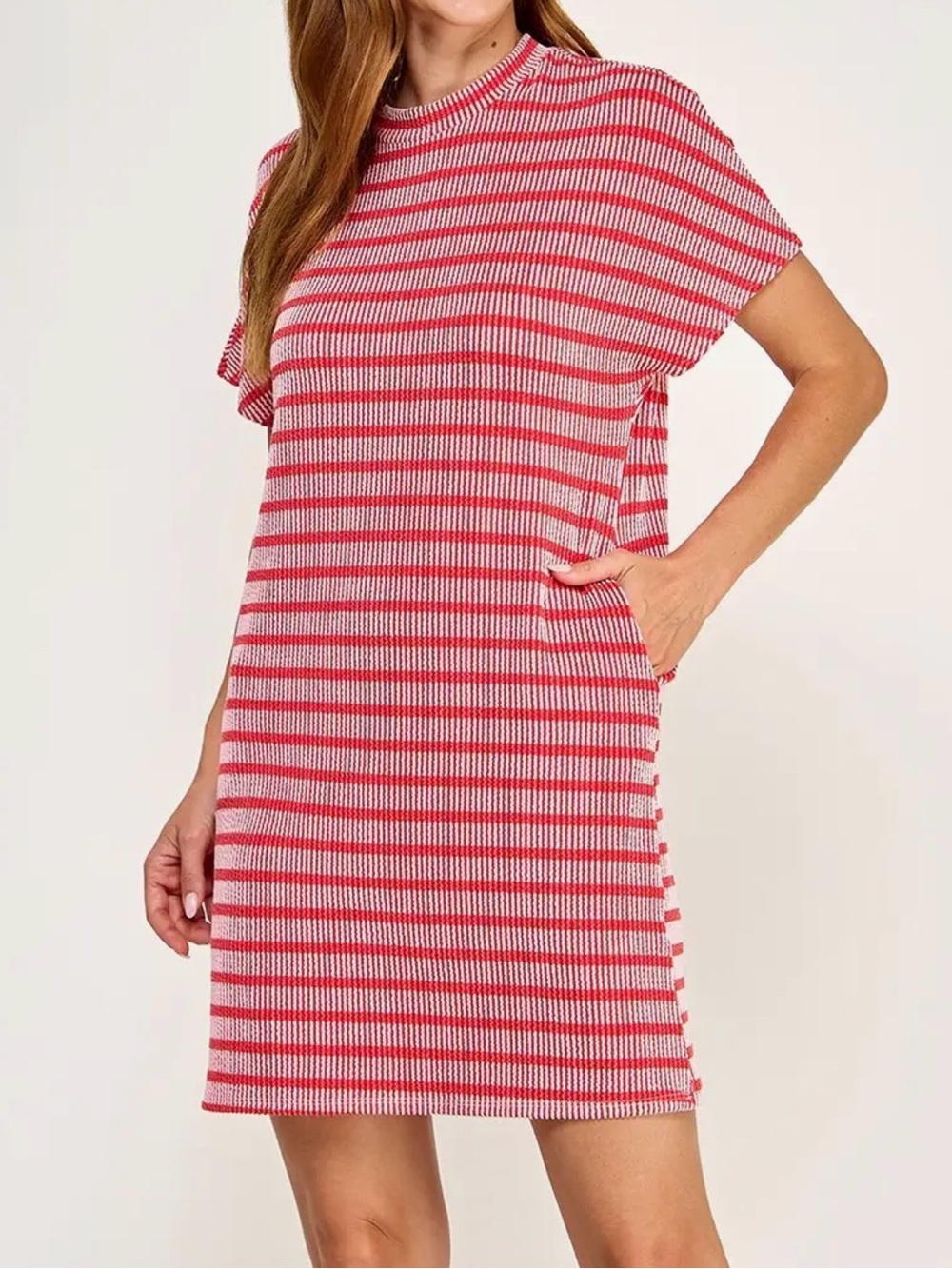Casual Striped Mini Dress in Pink and Red